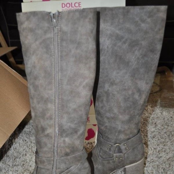 Womens Riding Boots Dolce Mojo Brown 7.5 Knee High Synthetic Leather Stack Heel - Picture 3 of 5